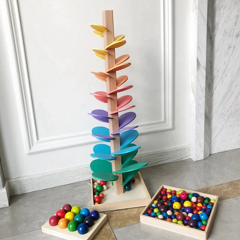 Wooden Building Blocks Set - Educational Tree Petal Ball Track For Early Learning And Development