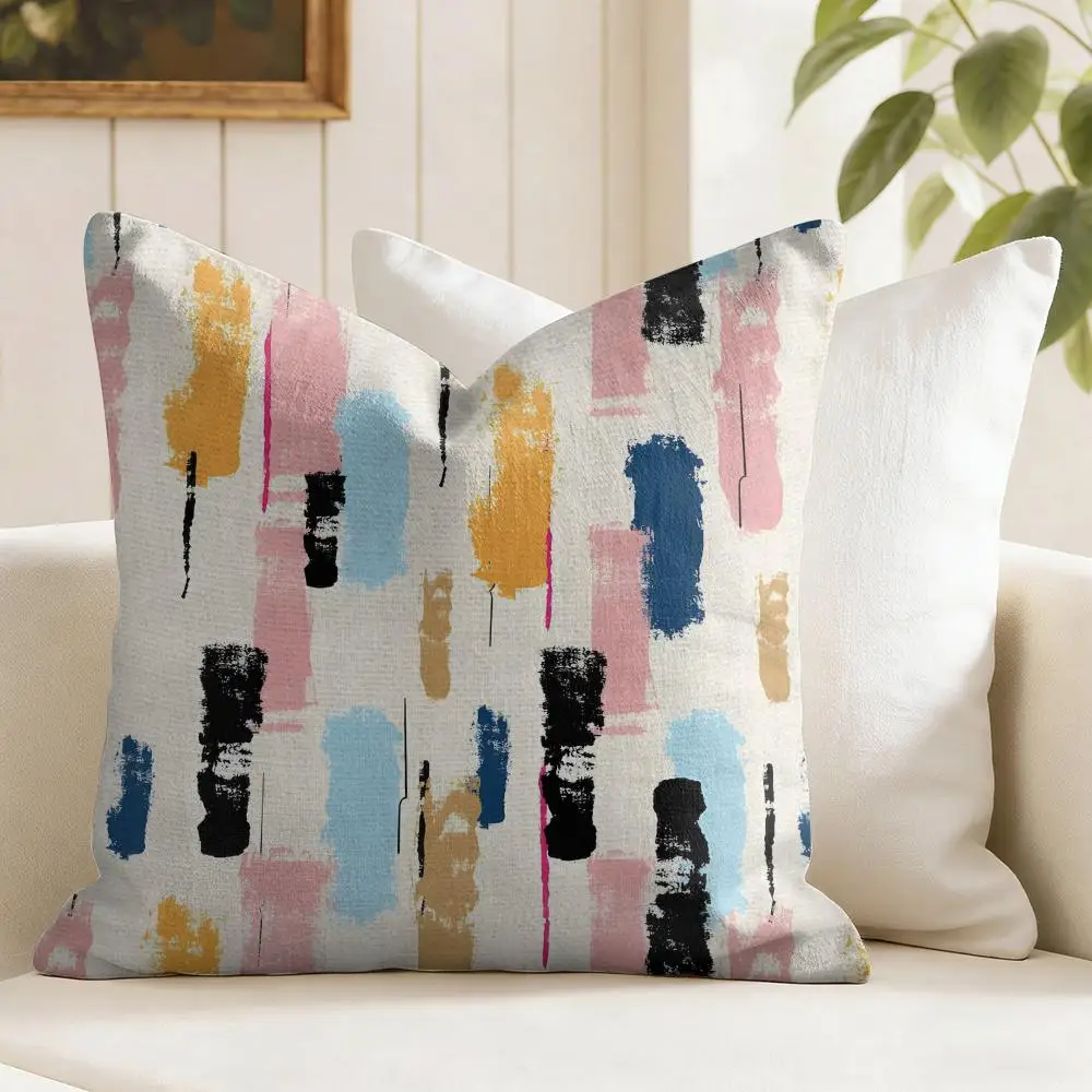 Abstract Brush Stroke Prints Cushion Cover Natural Linen Organic Fabric Double-Sided Printing Breathable Perfect Gift For Decor