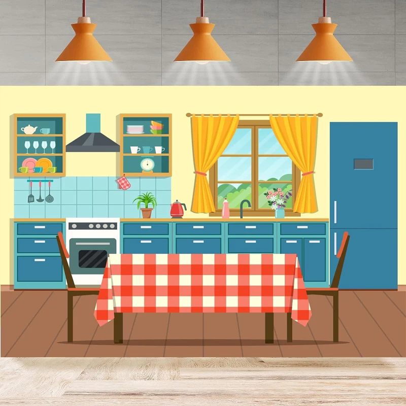 

Photography Backdrop Party For Kids Cartoon Kitchen For Baking Cooking Party Birthday Background Wall Home Party Decor Banner