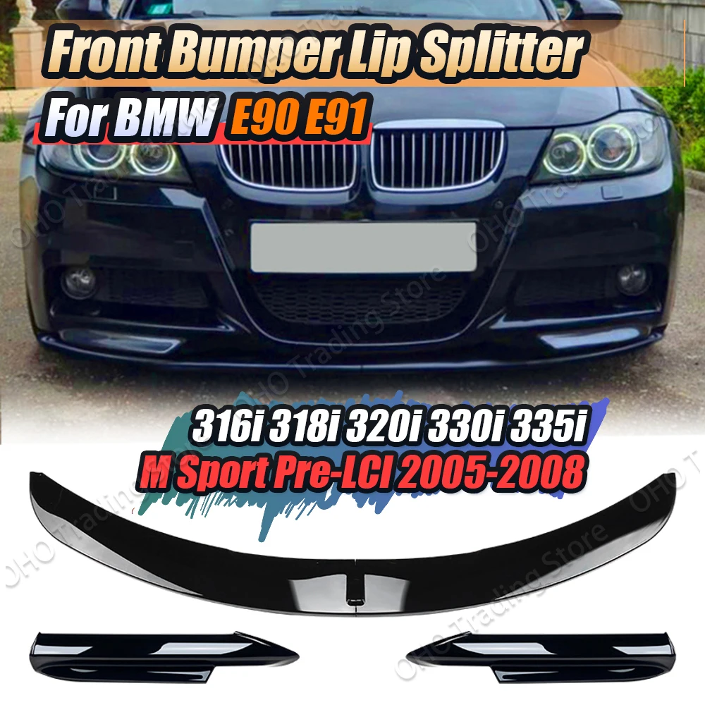 Car Front Bumper Lip Body Kit Spoiler Splitter Bumper Canard Lip Splitter For BMW 3 Series E90 E91 M-Tech 320i 330i 2005-2008