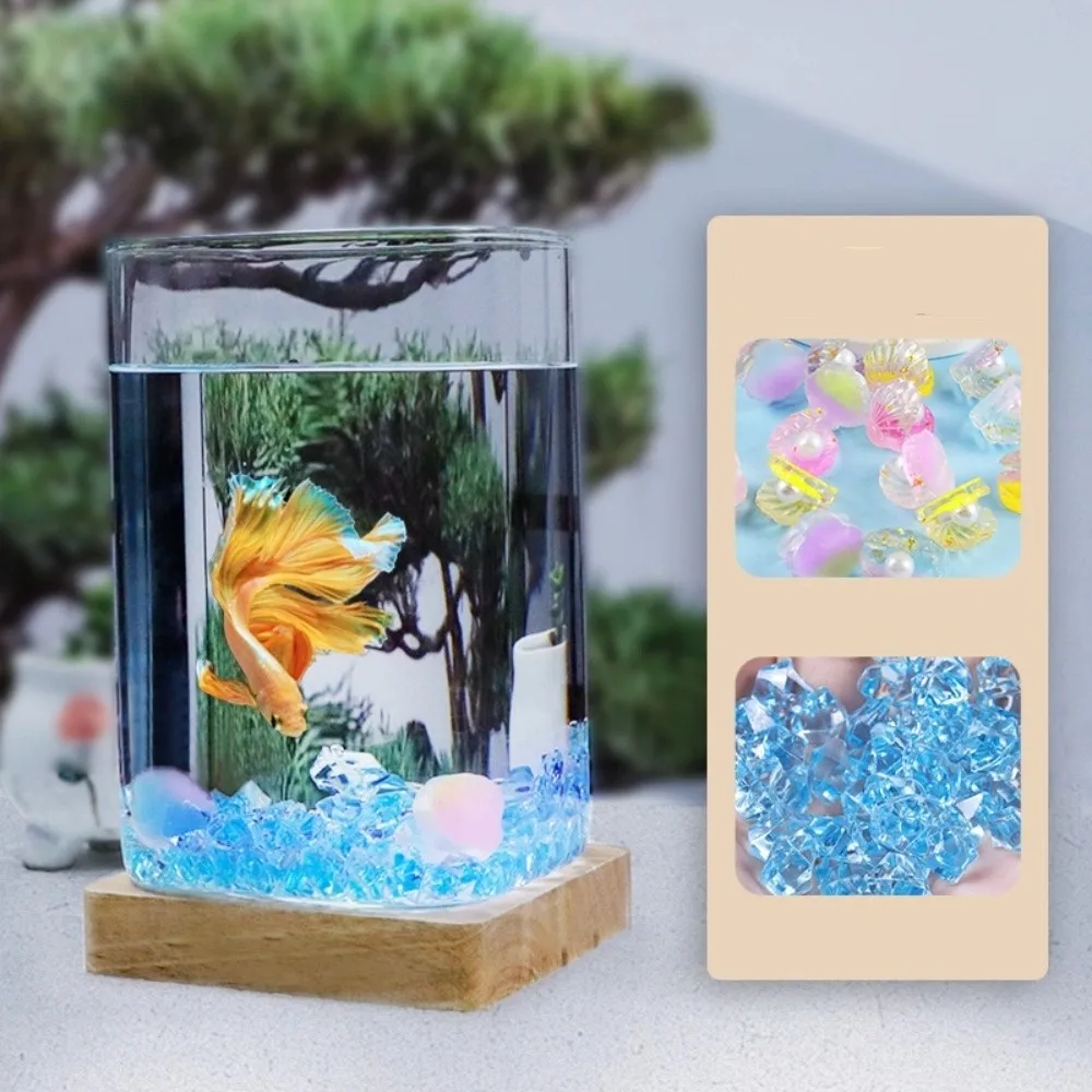 

High Transparency Desktop Fish Tank Round/Square Glass Mini Landscaping Tank with Light with Base Betta Fishtank