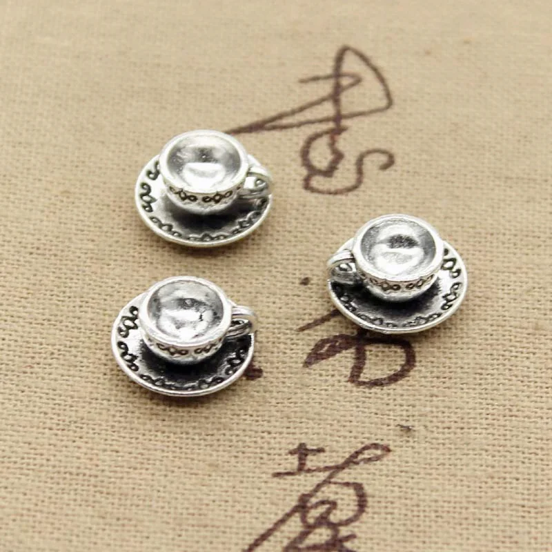8 sztuk Charms filiżanka kawy herbaty 14x14x7mm antyczny wisiorek dopasowanie, w stylu Vintage tybetański brąz srebrny kolor, DIY dla ręcznie robiona biżuteria — zdjęcie 2