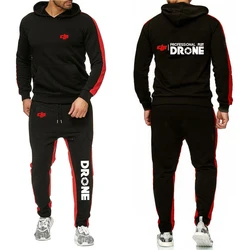 Dji Professional Pilot Drone Print New Clothing Men's Autumn Winter Sets Zipper Hoodie+Pants Tracksuit Sportswear Pullover Sweat