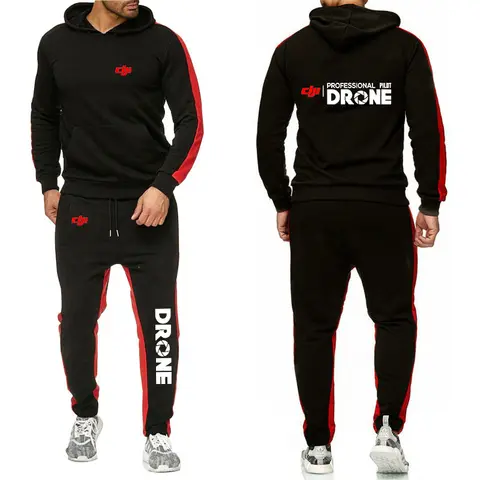 Dji Professional Pilot Drone Print New Clothing Men's Autumn Winter Sets Zipper Hoodie+Pants Tracksuit Sportswear Pullover Sweat
