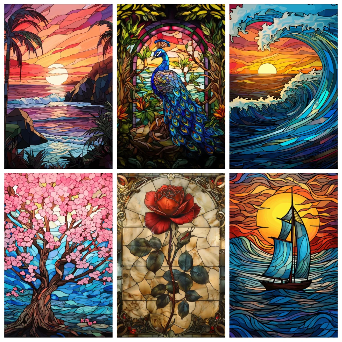 

500/1000/1200/2000PCS Jigsaw Puzzles Glass Style Landscape Family Activity Games for Gameroom Bedroom Home Decor Gift