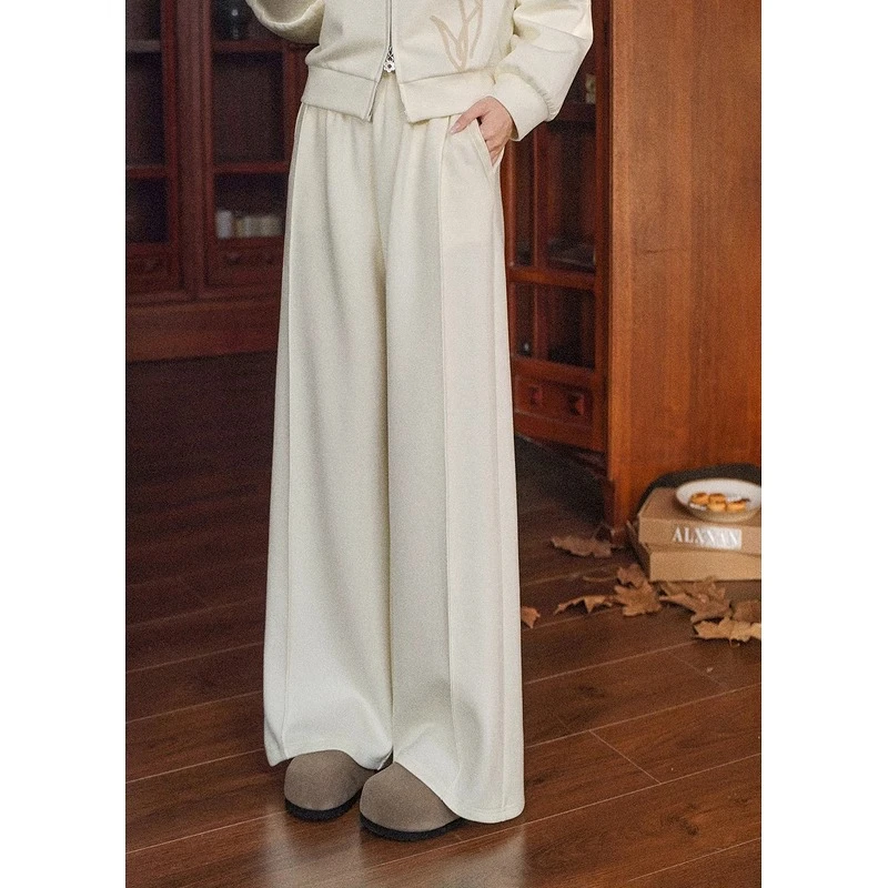 ALXNAN-pantalones informales de cintura alta para mujer, pantalón ancho plisado con cintura elástica, drapeado suave, transpirable, versátil, L57960