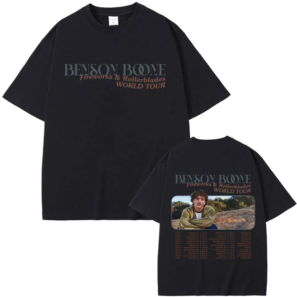 Benson Boone Fireworks & Rollerblades World Tour T-shirts Men Hip Hop Oversized T Shirts Men's Fashion Casual Crewneck T-shirt