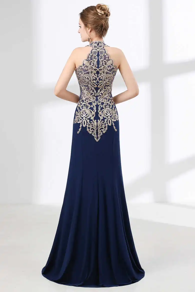 KIVARY sexy sleutelgat halter gouden kant backless pure illusie top lange zeemeermin gala-avondjurken