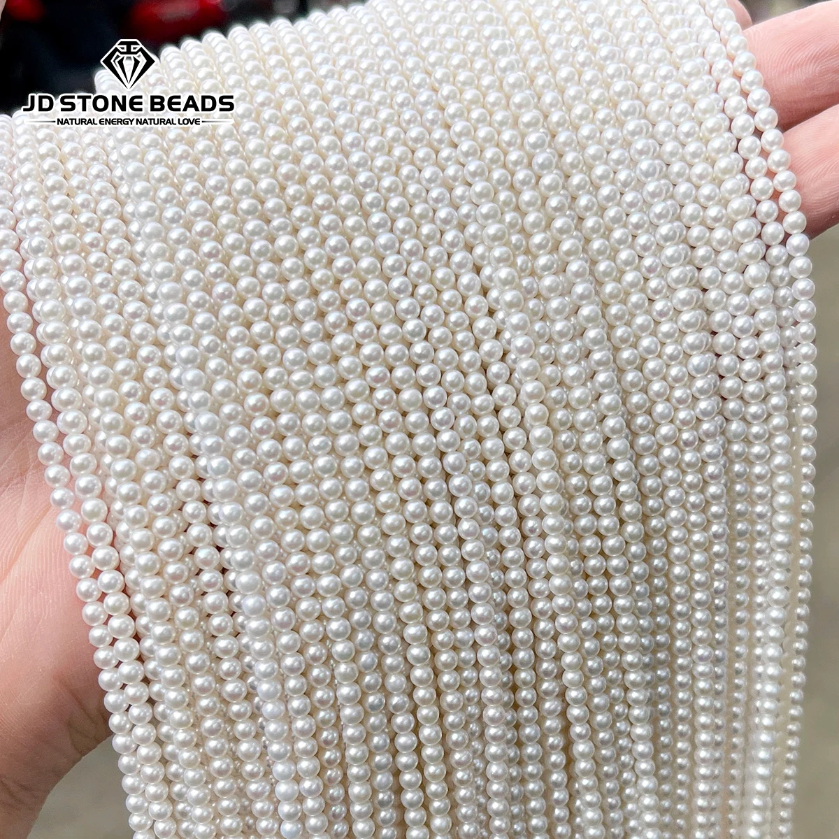 JD 1 Strand 7A Natural White Freshwater Pearl Strand 3mm Approx 120pcs Aurora Lustrous Round Beads DIY Jewelry Making Necklace