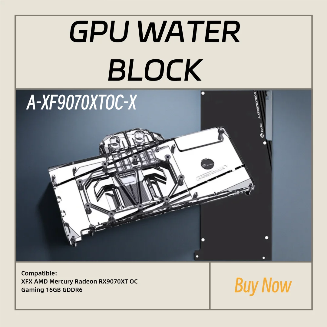 Bykski Computer GPU Water Cooler For XFX AMD Mercury Radeon RX9070XT OC Gaming 16GB GDDR6 Card Cooling Block,A-XF9070XTOC-X