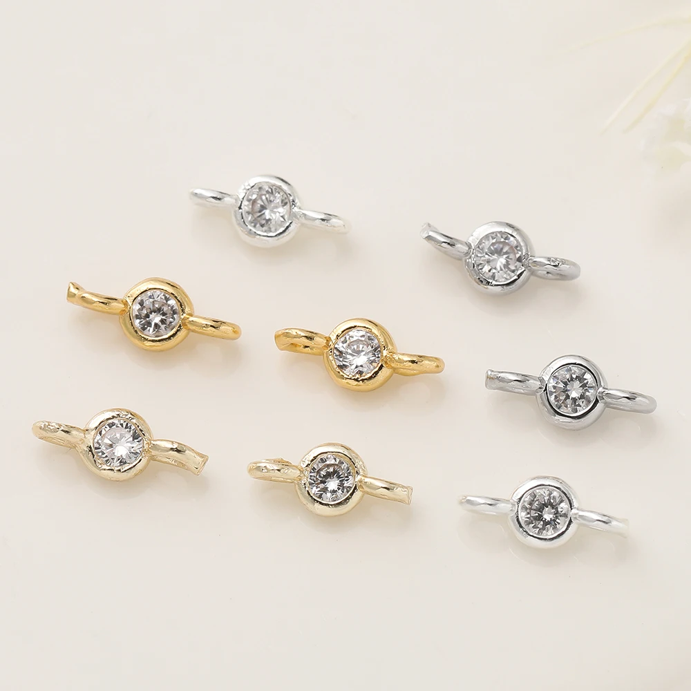 10Pcs 14/18K 골드 컬러 도금 2 구멍 지르콘 연결 매력 펜던트 DIY 팔찌 목걸이 쥬얼리 액세서리 만들기