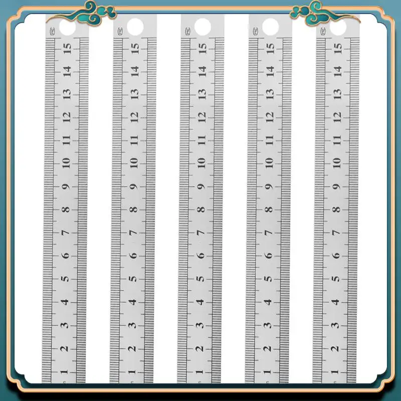 ABJG-5 Pcs Dual Side Marked 15Cm 6 Inch Stainless Steel Straight Ruler