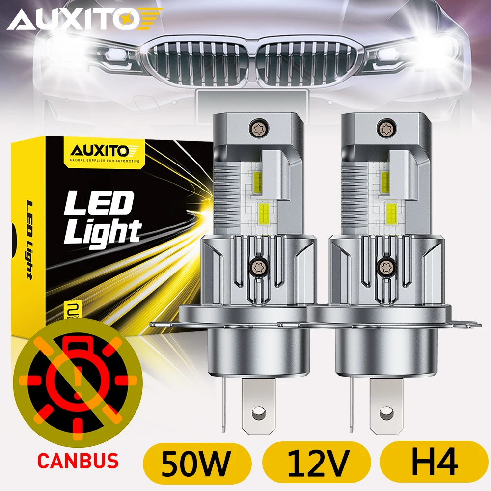 

2Pcs AUXITO 50W H4 Canbus LED Headlight Bulbs 9003 HB2 Hi Lo Beam Super White 12V Auto Headlamp Light High Power Fanless 12000LM
