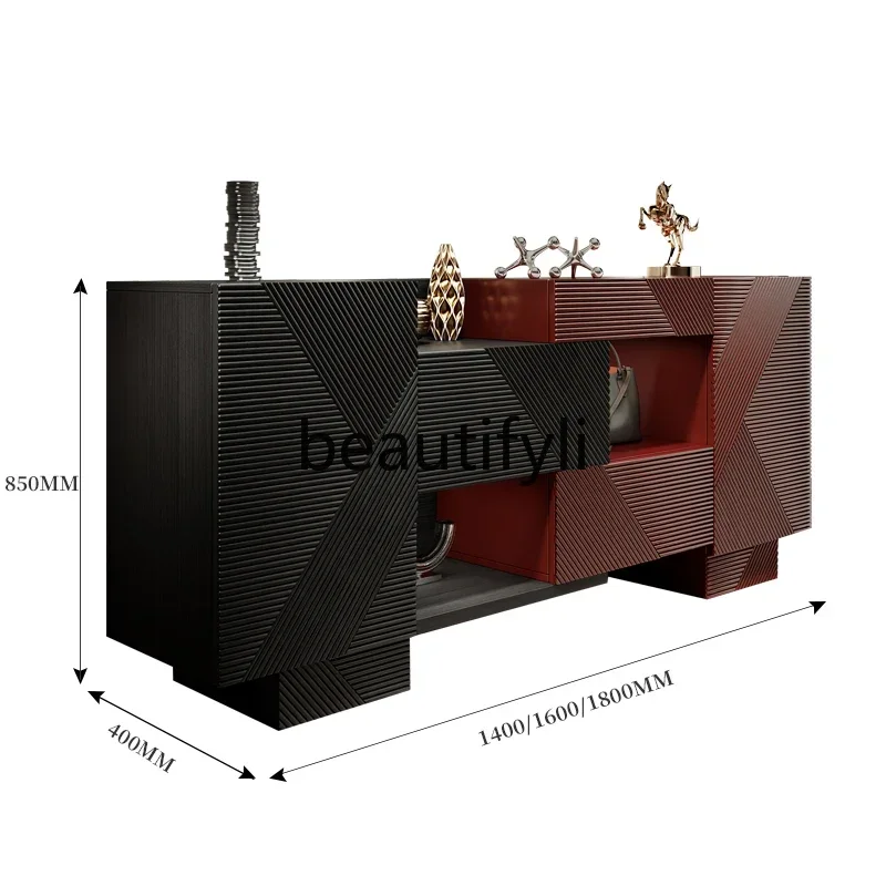 خزانة جانبية لتناول الطعام من خشب الجوز الفاخر على الطراز الأوسط القديم لمدخل الفيلا وخزانة الأحذية C6601 #3