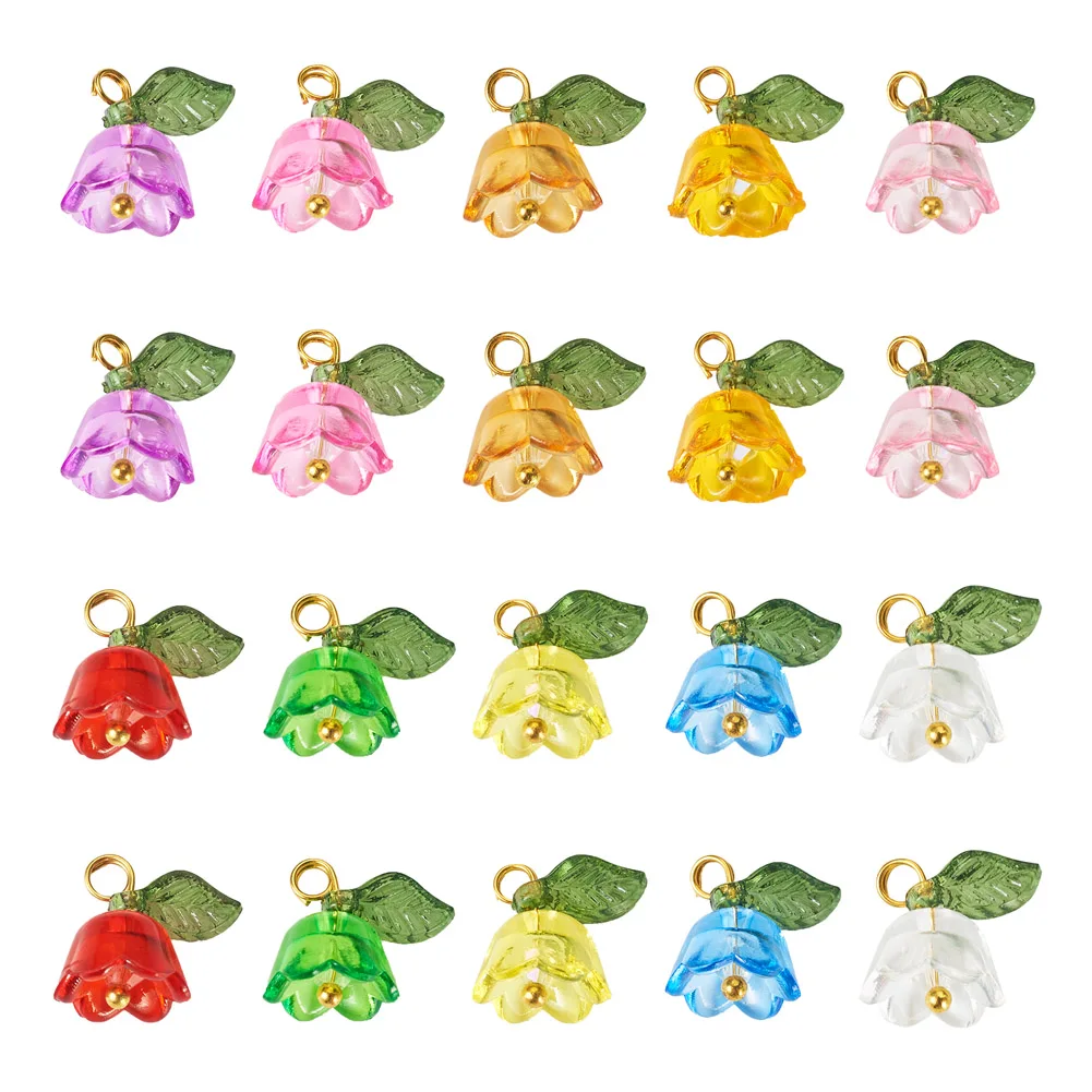 

100Pcs 10 Colors Transparent Acrylic Pendants Leaf Flower For Earrings Necklace Jewelry Making Accessories