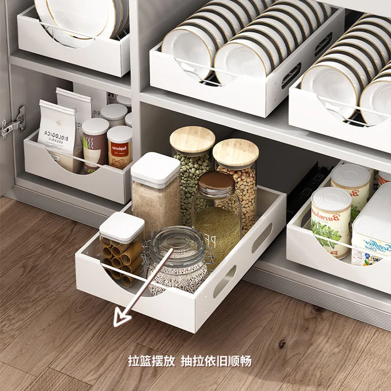 Kitchen Dish Rack Nail-Free Built-in Pull-out Dish Separated Storage Rack Seasoning Storage Rack