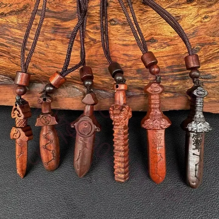 Jujube wood, seven stars Tai Chi five thunder small wooden sword with tassels