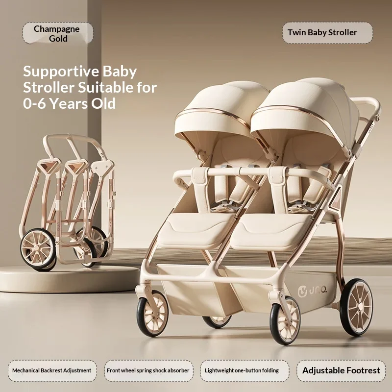 

Double Baby Stroller High Landscape Twin Carriage Sit Lie Reclining Seats Lightweight Foldable Travel System for Two Children
