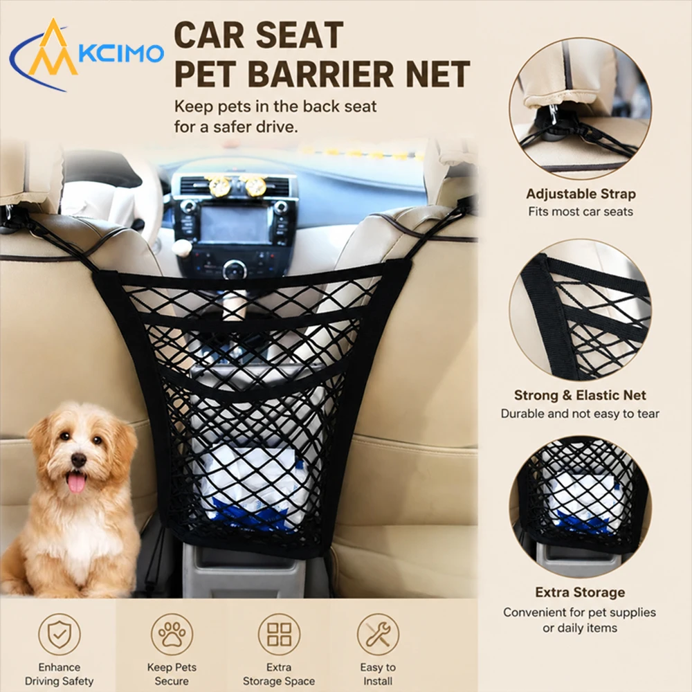 1Pc Dual-Function Car Seat Crevice Mesh Net, Stretchable Interior Storage Pocket, Pet Isolation Barrier for Vehicle Travel