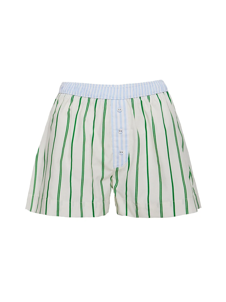 Short décontracté à carreaux pour femmes, imprimé floral à rayures verticales, taille élastique, short d'été, mini pantalon bouffant mignon pour la plage