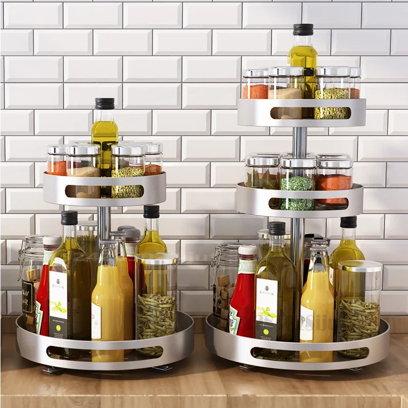 Rotating Seasoning Rack, Countertop Condiments Storage, Kitchen Tabletop Organizer, Oil Salt Sauce Vinegar Shelf