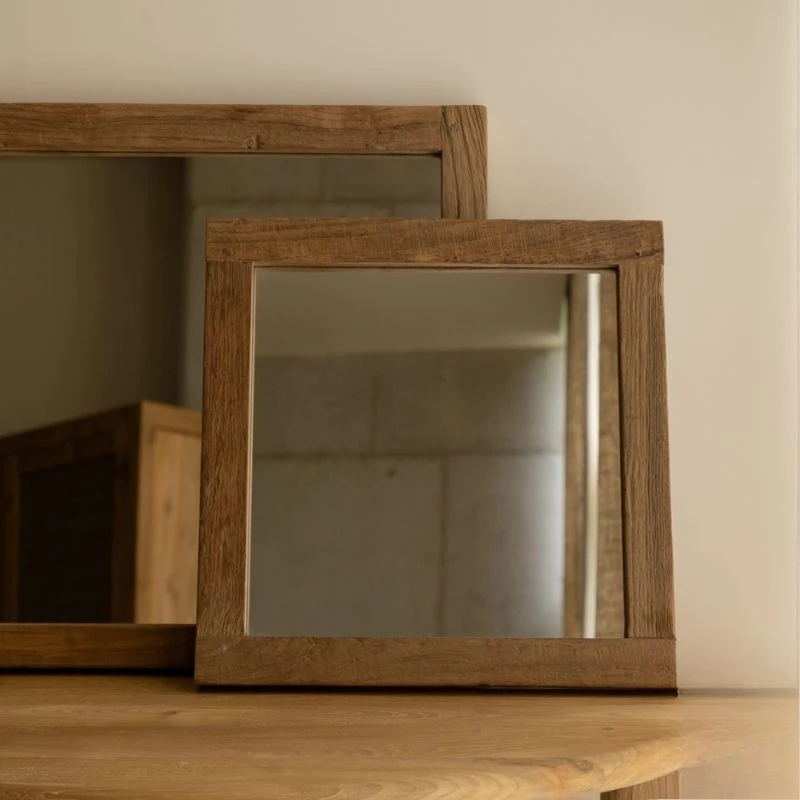Household solid wood wall-mounted vanity mirror, wabi sandy wind square entrance mirror, homestay vanity mirror