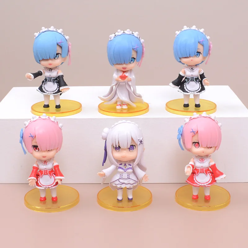 

6Pcs Q-Version Anime Character Rem and Ram Cute Girls Car Desktop Ornament Home Decoration Crafts Small Figurines & Miniatures