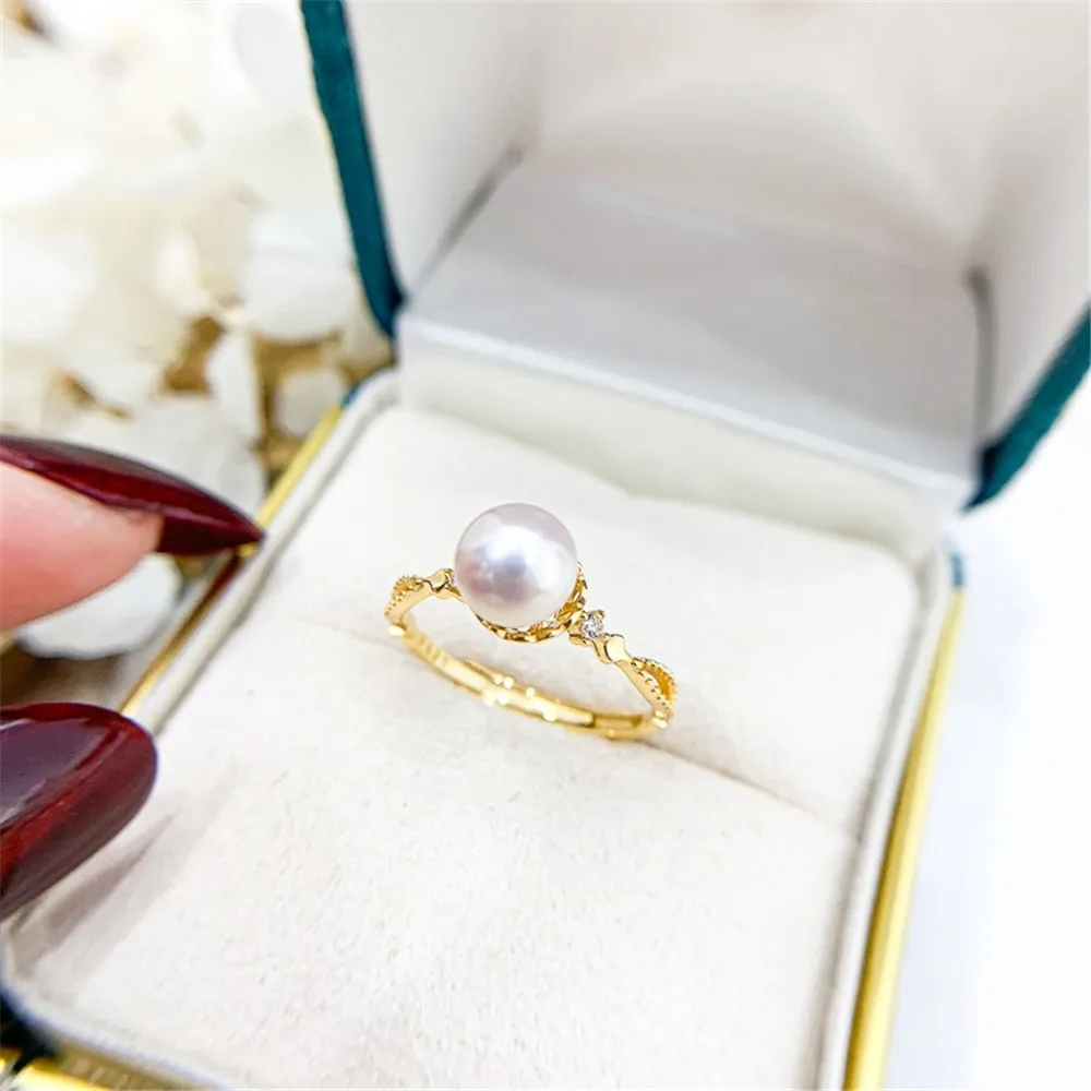 

DIY Pearl Ring Accessories S925 Sterling Silver Ring Empty Holder K Gold Version Gold Silver Jewelry Holder Fit 6-7mm Circle