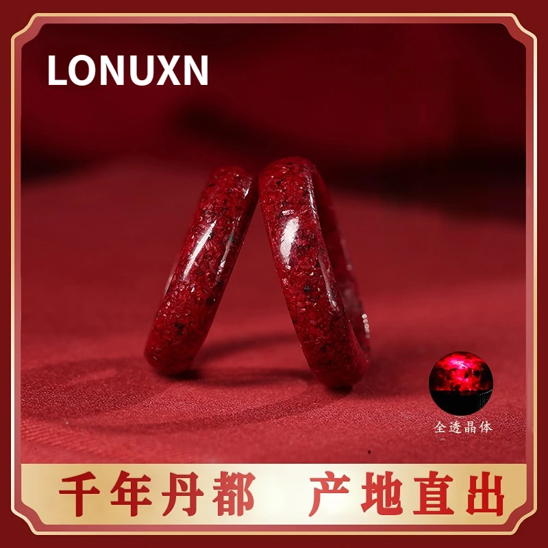 

High Purity Natural Stone Natural Quartz Red Cinnabar Couples Rings Jewelry Fashion Woman Luck Amulet Exorcise Evil Spirits