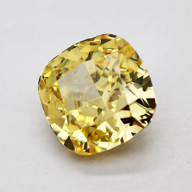 Now Yellow Square Cushion Crushed Ice Cut Cubic Zirconia High Carbon Diamond CZ 4K Cutting 5A+ Quality