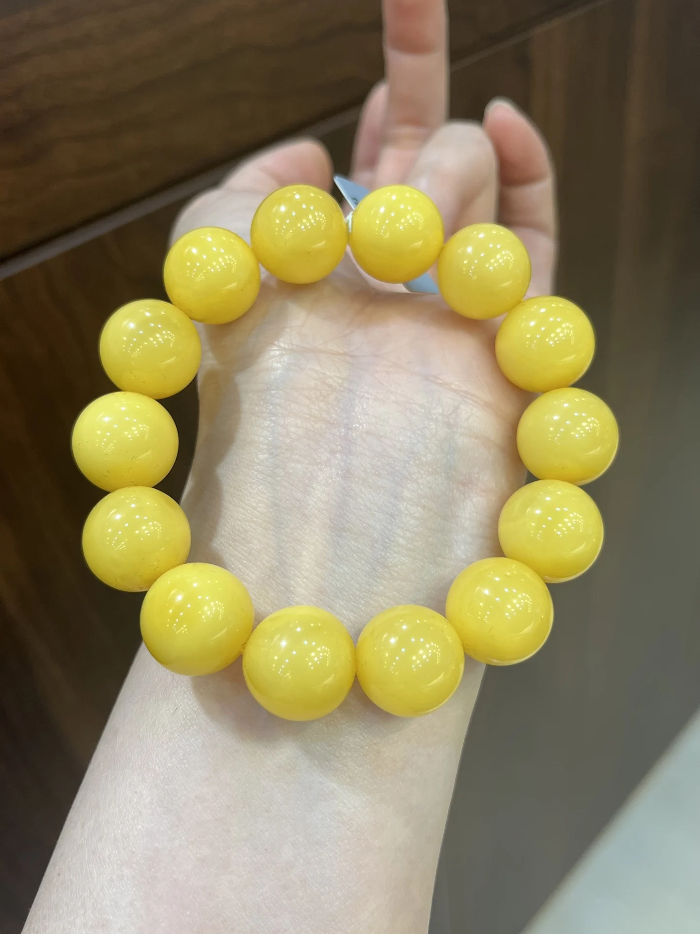 

Natural Yellow Amber Round Beads Bracelet 15.5mm Big Size Gemstone Women Men Healing Stretch Amber Jewelry AAAAAA