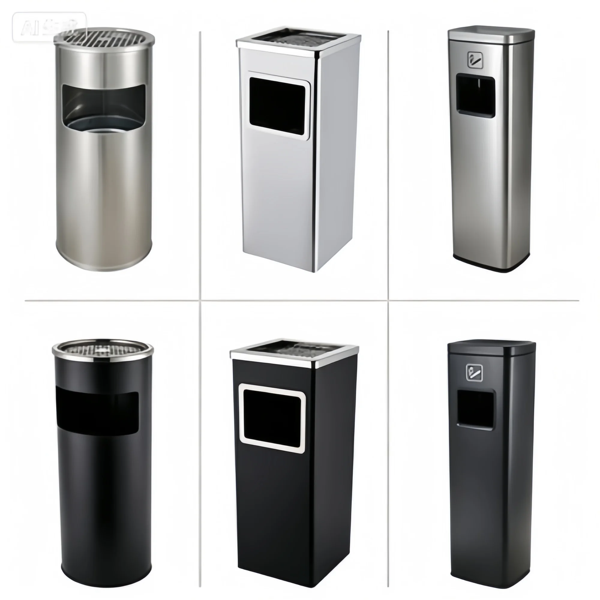 Stainless Steel Standing Hotel Lobby Trash Bin With Rolling Cover And Ashtray Top view 3