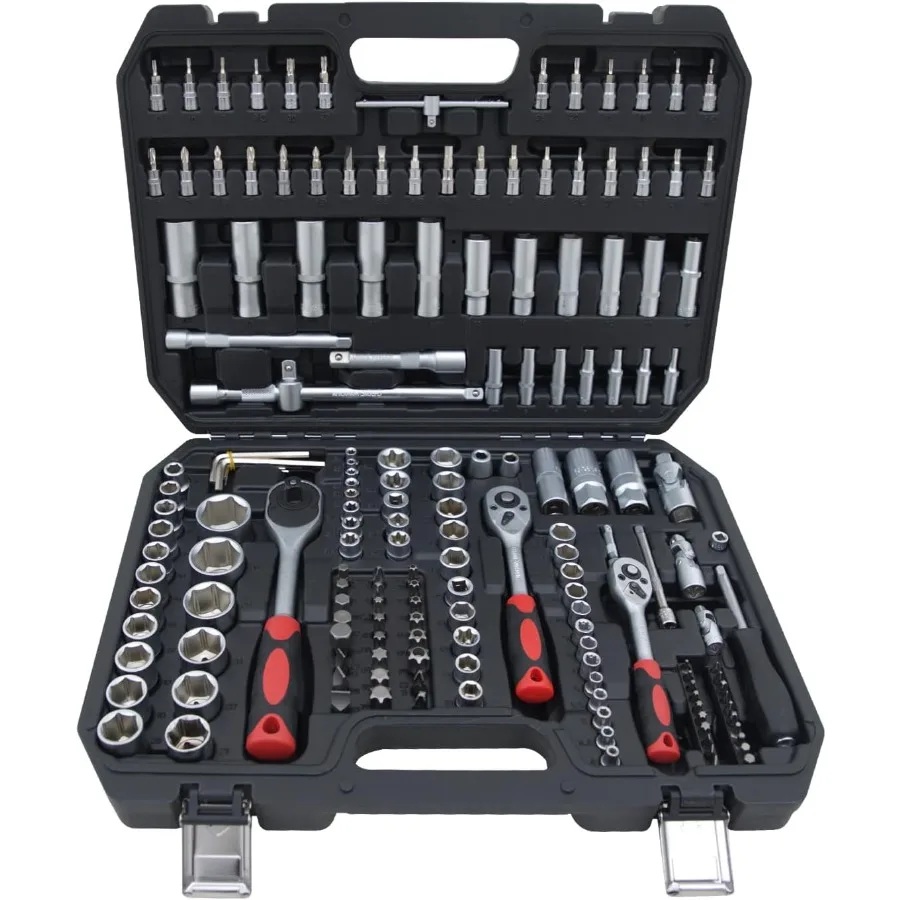 

Comprehensive Sockets Set for Home Car Emergency Kit Apartment Essentials Men's Tools Gift Durable Steel in Black with Multiple