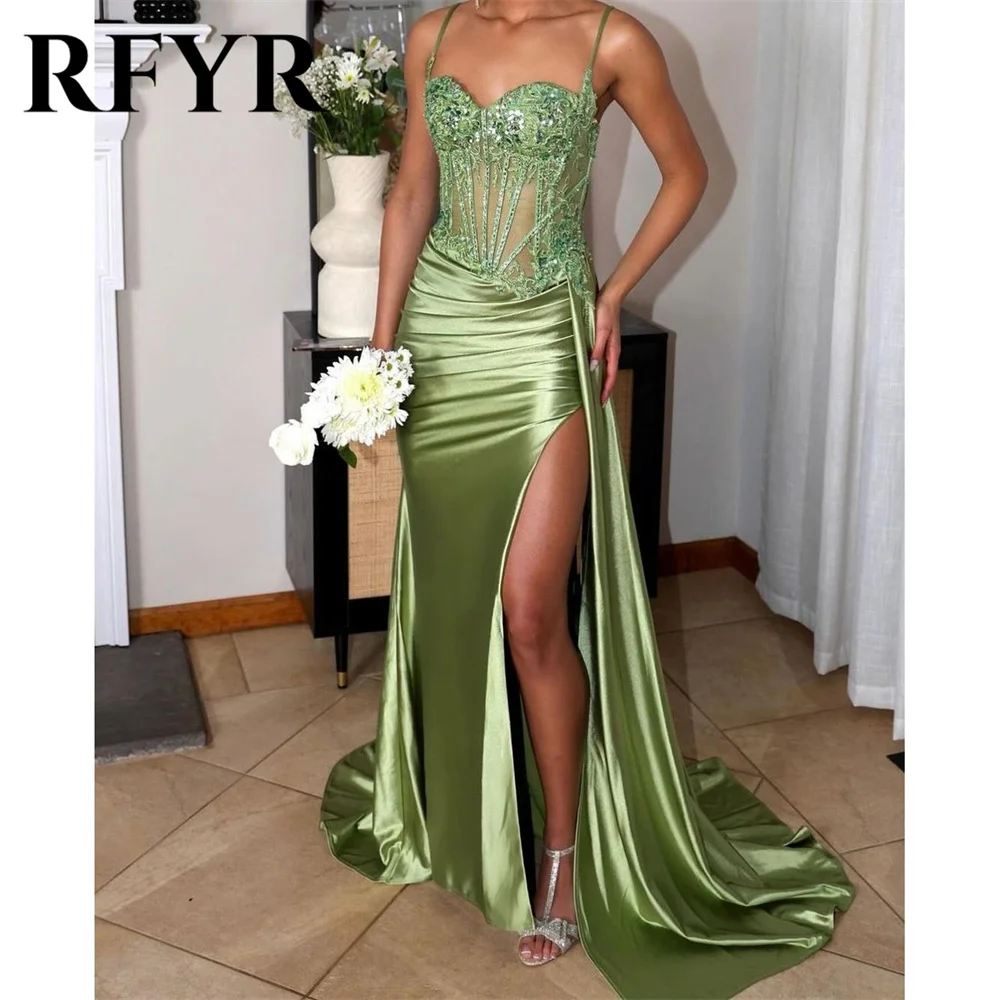 RFYR Mint Green Soft Stain Evening Dress Appliques Lace Charming Prom Dress Sweetheart Party Dress vestidos de noche Customized