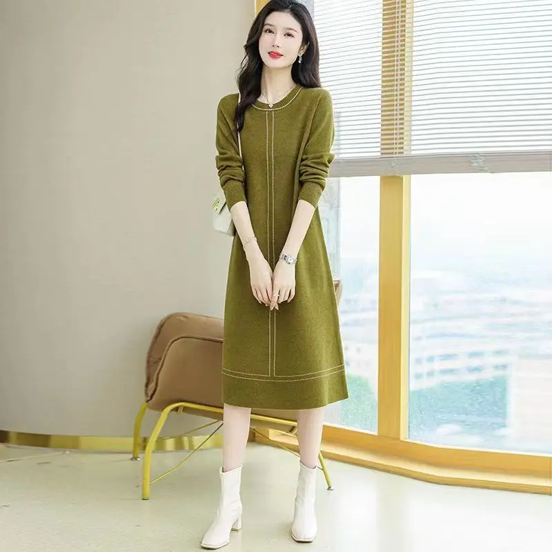 

Женский вязаный свитер, пуловер, повседневное вязаное модное утепленное платье с круглым вырезом, длинное теплое женское платье на осень и зиму, G41