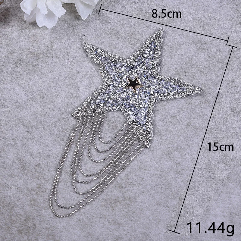 Coloured Sparkling Rhinestone Five-pointed Star Tassel Clothes Patches Patches for Clothing Appliques Iron-on stickers