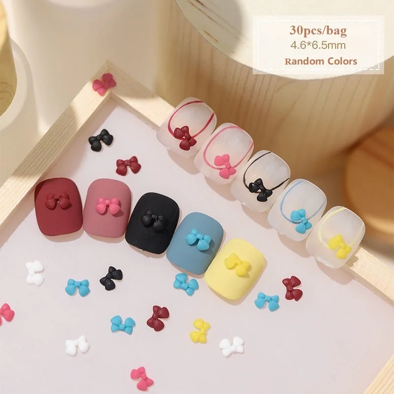 30 teile/beutel Kawaii Mini Bär Bogen 3D Nette Nail art Dekorationen Macaron Matte Bären Nägel Charms Designs DIY Harz Nagel zubehör – Detail 2
