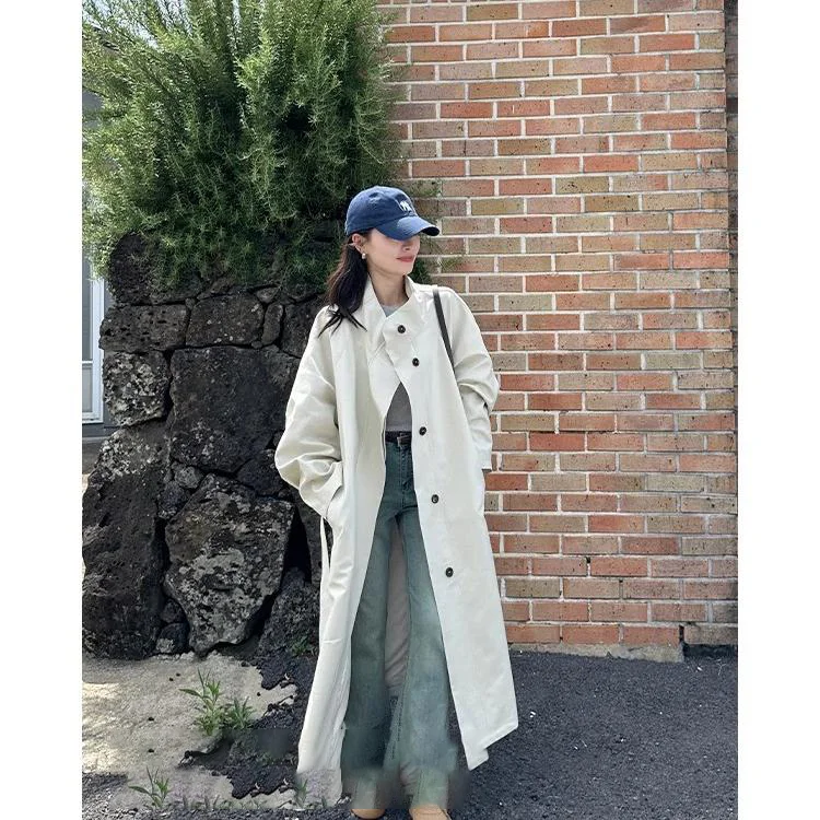 

Укороченный плащ Одежда Женские наряды Ретро Темперамент Оверсайз Полный толстый дизайн с принтом Дизайнерская пряжка средней длины