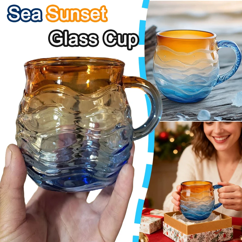 Sea Sunset Orange Blue Gradient Color Glass Cup Rare Coffee Espresso Whiskey Water Cup Home Teaware Christmas Decoration Gifts
