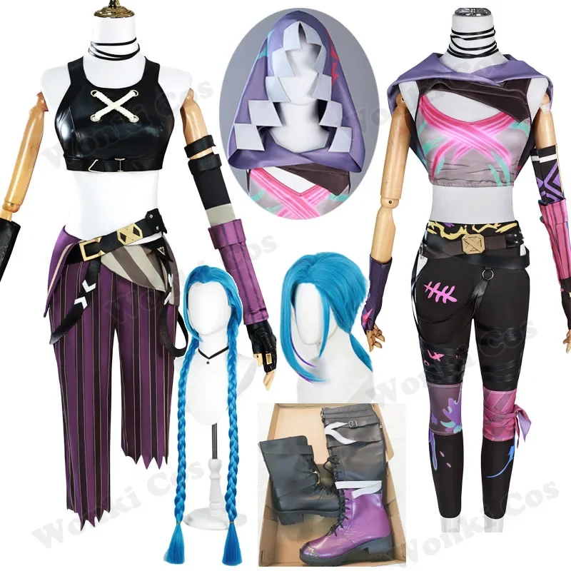 

CosplayArcane Jinx Cosplay Costume Wig Hair Anime Jinx Cosplay Shoes Boots for Girl Women Role Play Party Carnival Outfits