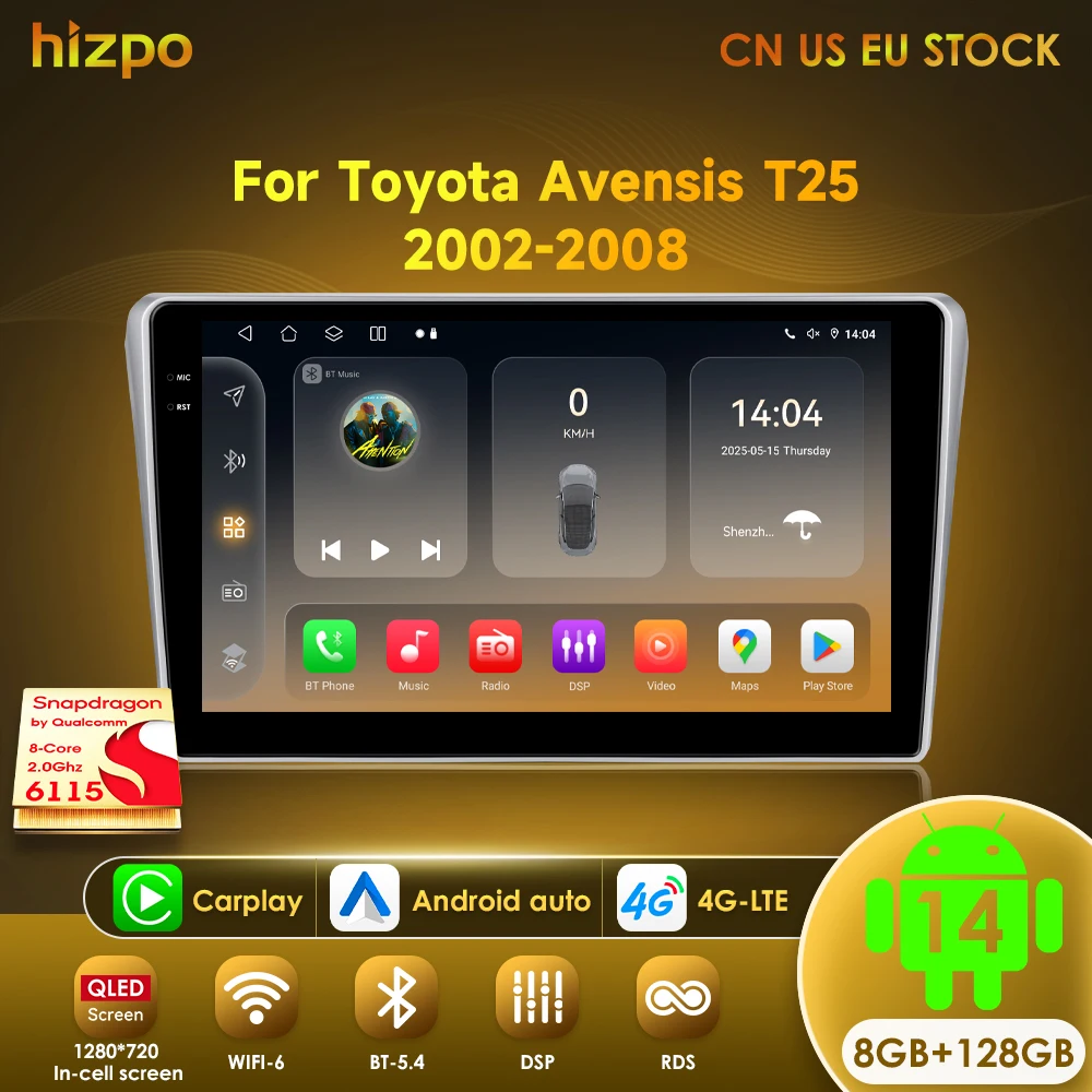 

Hizpo Car Radio Multimedia For Toyota Avensis T25 2002 2003 2004 2005 - 2008 Navigation 2 Din Android Autoradio CarPlay Stereo