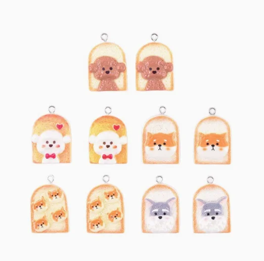 10 pcs Animal Dog Toast Bread  Charm Earrings DIY Key chain Necklace Pendant Bracelet Jewelry Handmade Findings Gift
