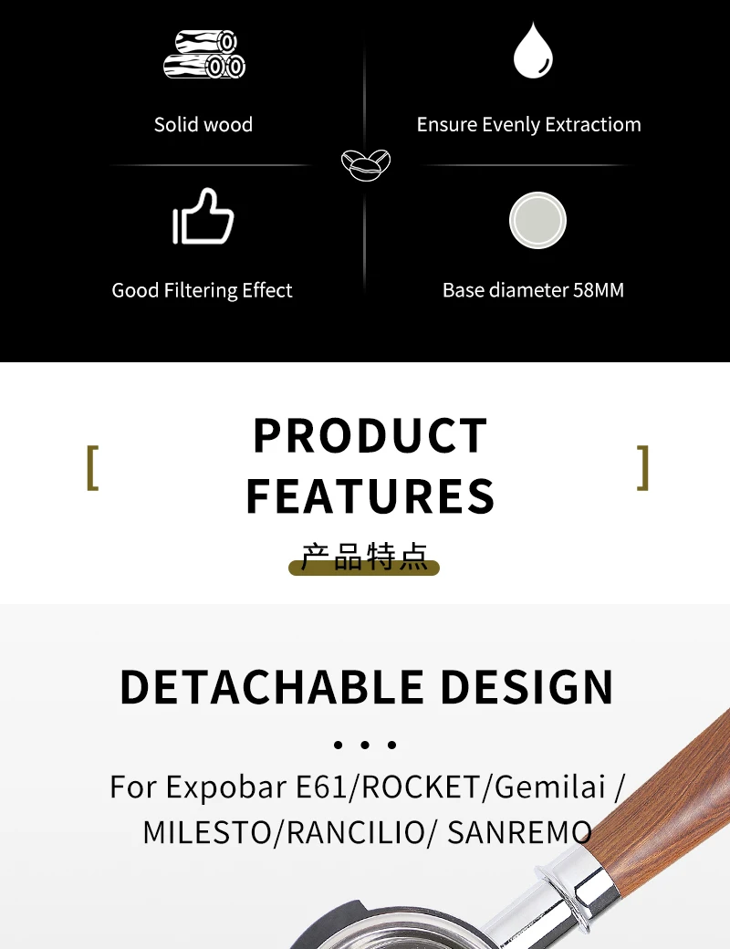 58mm Kaffee bodenloser Sieb träger für Expobar E61 Kaffee maschine Ersatz Filter korb Barista Zubehör Kaffee werkzeuge – Detail 3