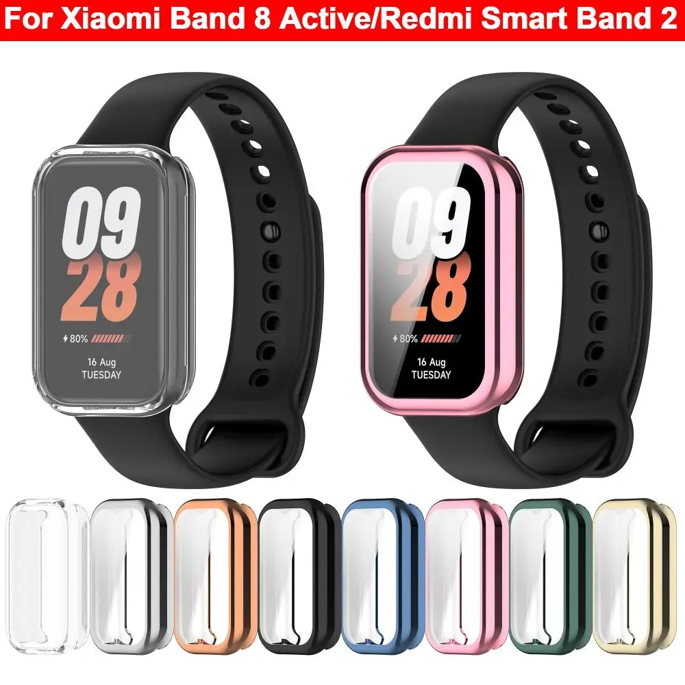 Full Cover TPU Case Smart Watchband Screen Protector Soft Accessories for Xiaomi Band 8 Active/Redmi Smart Band 2