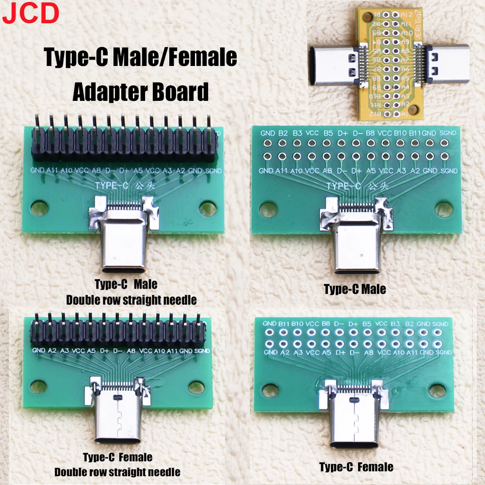 JCD Type-C Male to Female USB 3.1 Test PCB Board Adapter Type C 24P 2.54mm Connector Socket For Data Line Wire Cable Transfer ﻿