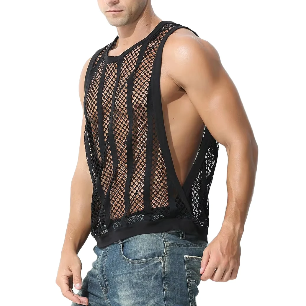 Männer Tank Top Ärmelloses Unterhemd Mann Sexy Mesh Sheer Hohl Weste Durchsichtig Fishnet T Shirt Muscle Tops T Unterhemd