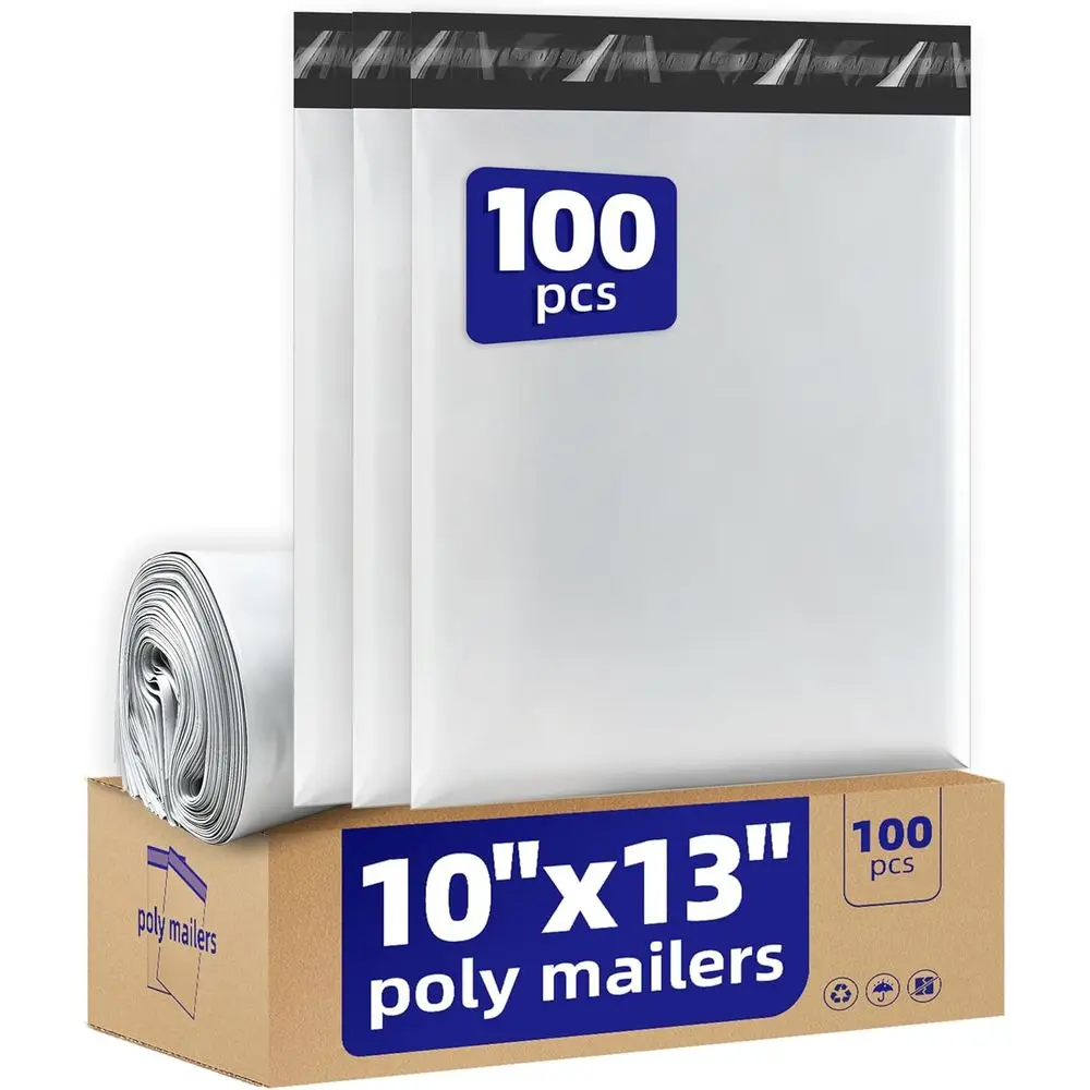 

100 Pack Poly Mailers 10x13 - Tear Resistant, Waterproof, Self-Seal for Ecommerce Shipping & Clothing Packaging