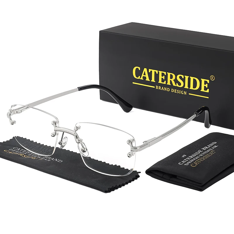 CATERSIDE Retro-Sonnenbrille mit randlosem Metallrahmen und Farbverlauf für Herren, Punk-Luxus-Damenbrille, kleine rechteckige Sonnenbrille – Detail 8
