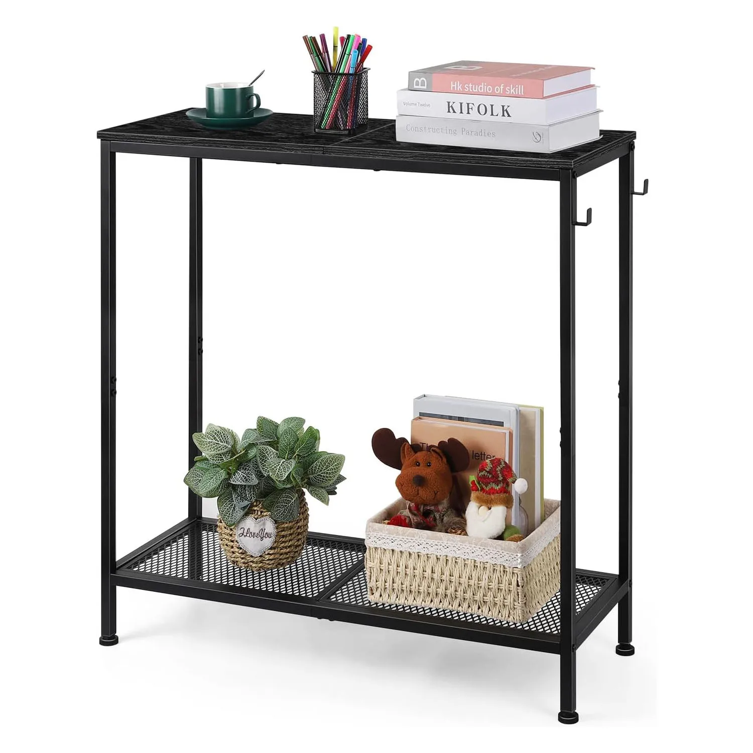 2-Tier Narrow Console Table for Entryway or Hallway. Storage Behind Sofa or Couch. Ideal Small Table for Living Room, Foyer, or