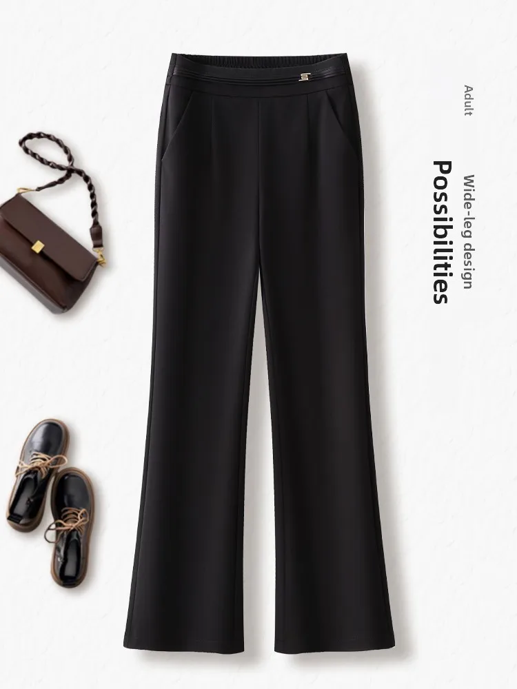 

High Waist Flared Pants Women's Casual Black Elastic Waist Slimming Drapey Trousers Korean Style Commute Fashion Spring Autumn